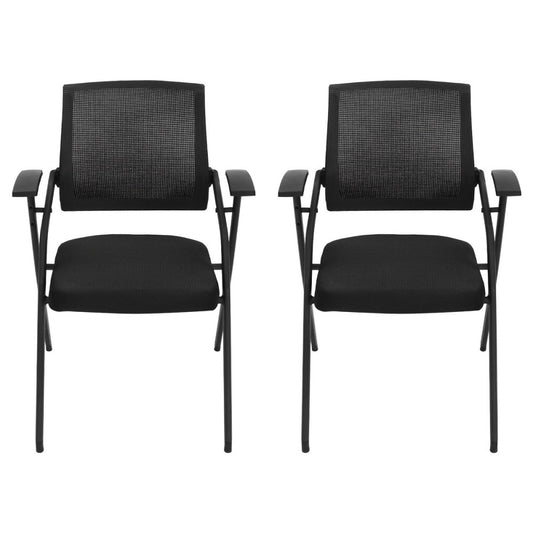 2Pcs Foldable Office Reception Guest Chair Waiting Room Chair W/ Mesh Net Back 