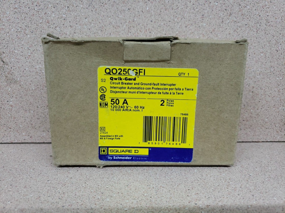 Schneider Electric QO250GFI Black 120-240V  50A 2 Pole Unit Circuit Breaker NOS