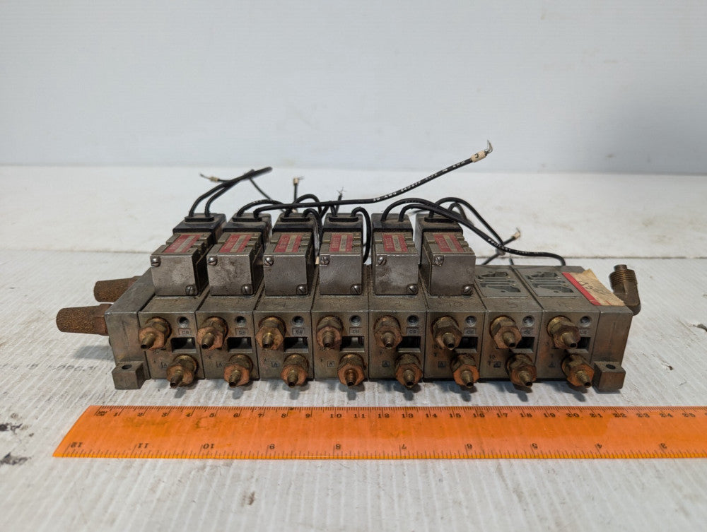 Manifold w/ 6 Numatics 031SA4000 solenoid valves + 237-261B Coils - Free Ship