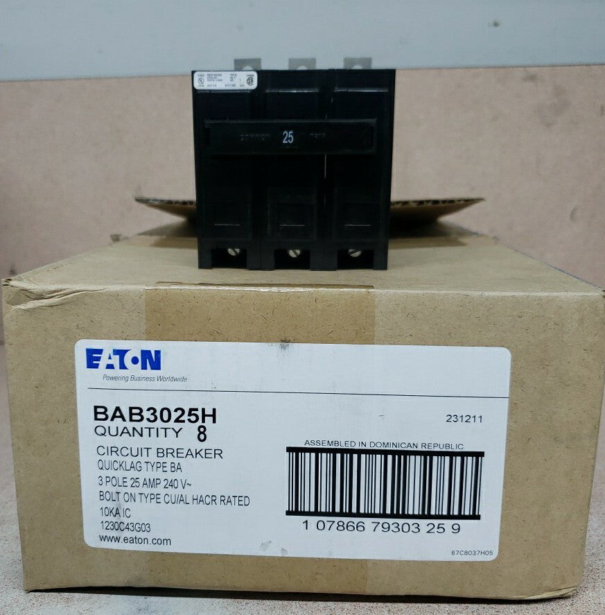 1) NEW Eaton BAB3025H Bolt-On Circuit Breaker 25A 240V 3P 10kA 25 AMP 240 Volt