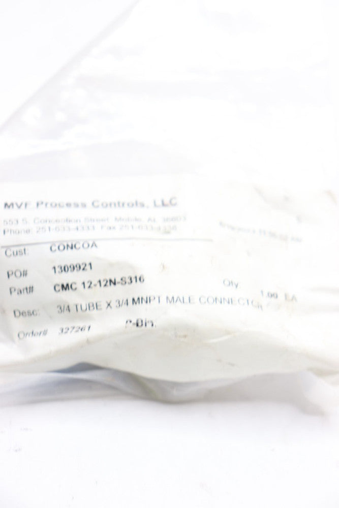 MVF Male Connector 3/4" Tube x 3/4" MNPT CMC 12-12N-S316