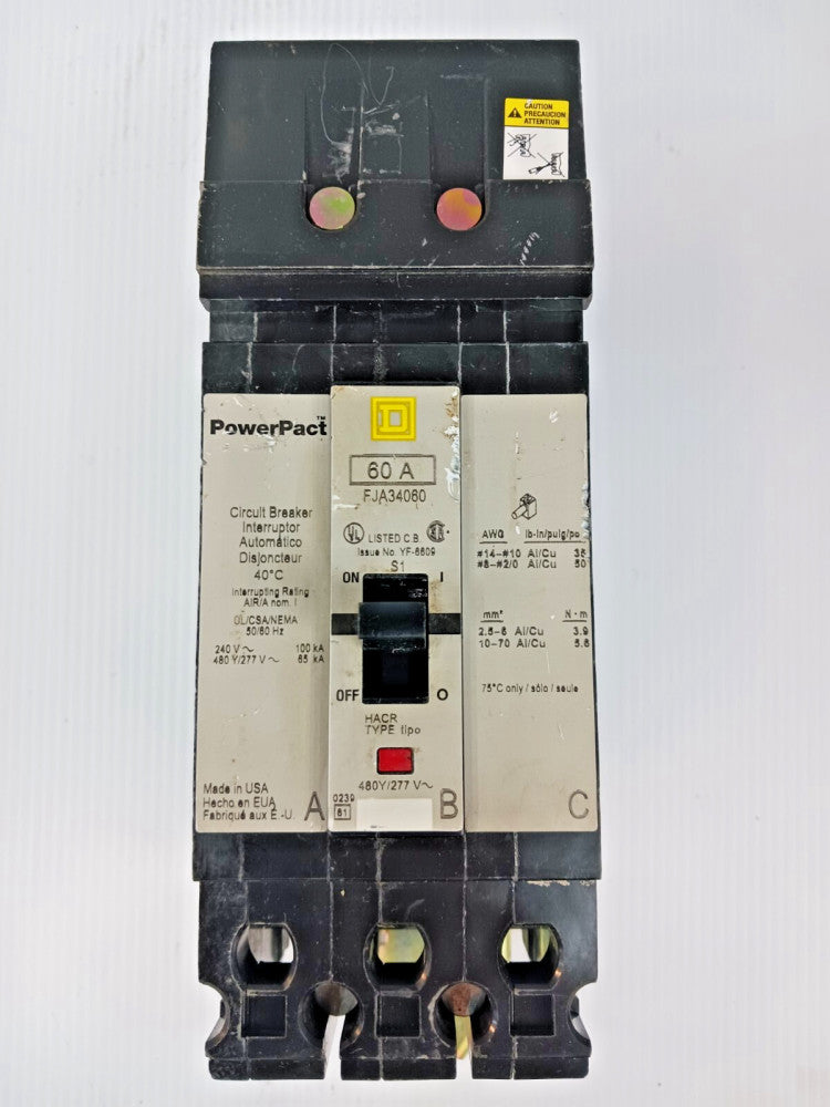 NEW SQUARE D 60 AMP I-LINE CIRCUIT BREAKER 3 POLE 480Y/277 VAC FJA34060
