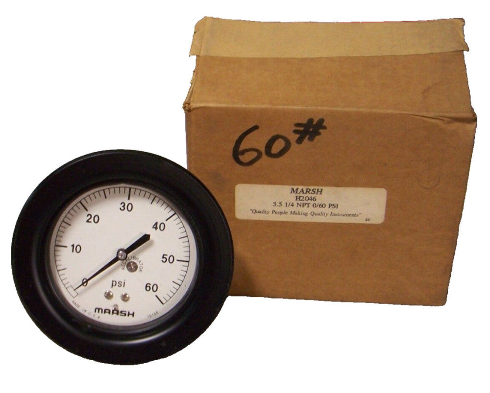 NEW MARSH PRESSURE GAUGE RANGE 0-60 PSI 1/4" NPT 3-1/2" FACE H2046