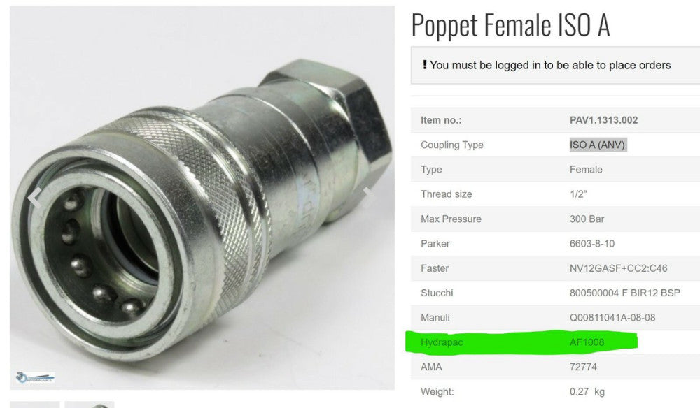 ½” Female Hydraulic Quick Connect Coupling AF1008 Hydrapac / Parker 6608-8 [C5S4