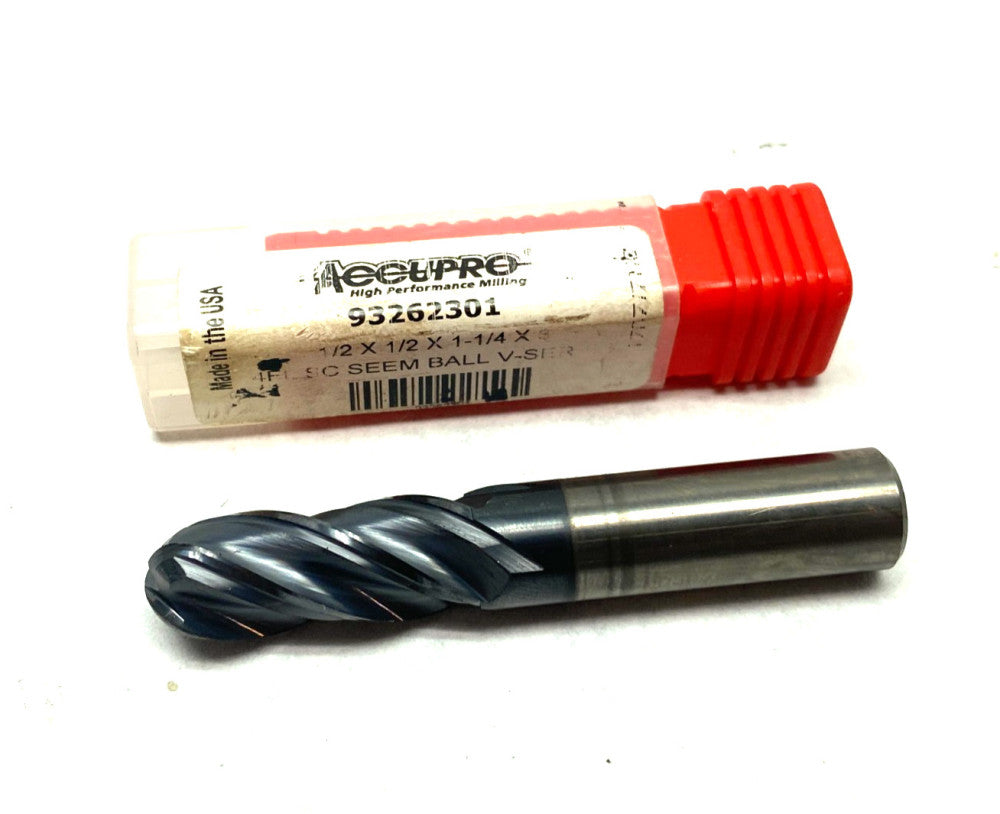 Accupro 93262301 Ball End Mill: 1/2" Dia, 1-1/4" LOC, 4 Flute, Solid Carbide