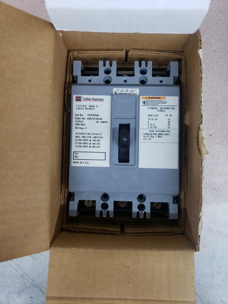 NEW OLD STOCK  WESTINGHOUSE Type HFB Circuit Breaker 50 Amp 3P HFB3050L