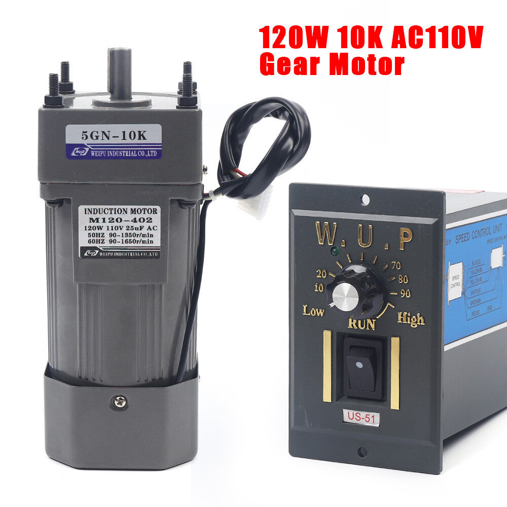 110V 120W AC Gear Motor Electric Speed Controller 1:10 Reduction Ratio 135RPM