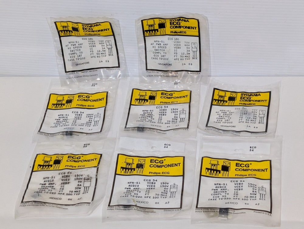 Lot of 8: Phillips ECG Component ECG-54, ECG-186 Transistors, New in Packages
