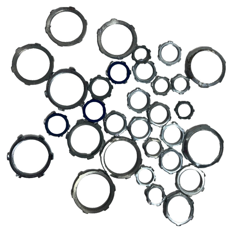 ASSORTED LOT OF 31 LOCKNUT THREADED, STEEL, ZINC PLATED, IMC/RMC