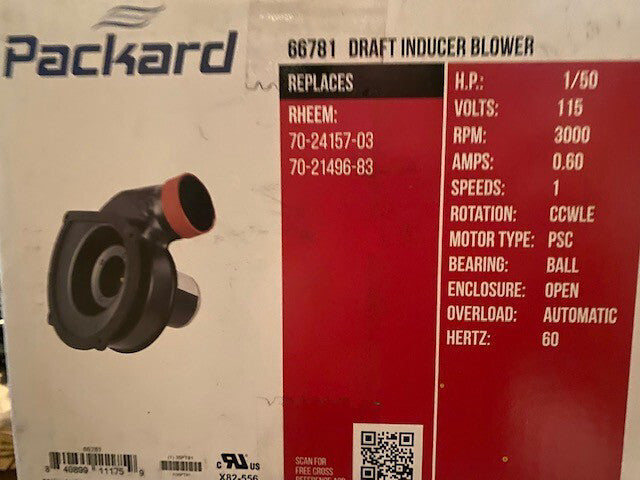 Packard Furnace Draft Inducer Motor 66781 for Rheem Rudd 70-101087-81 7021-11559
