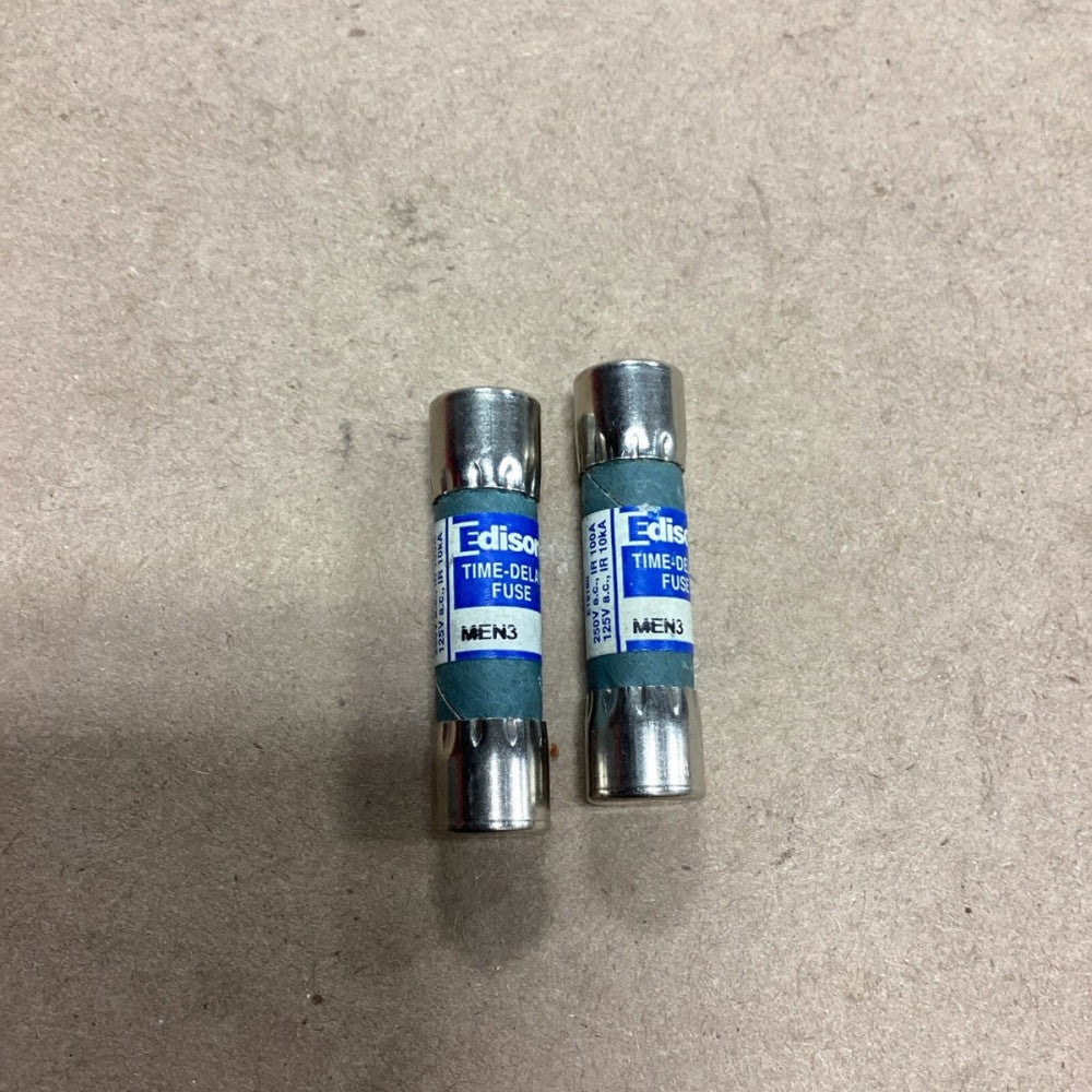 Edison MEN3, 3A 250V Cartridge Fuse, Lot Of 2