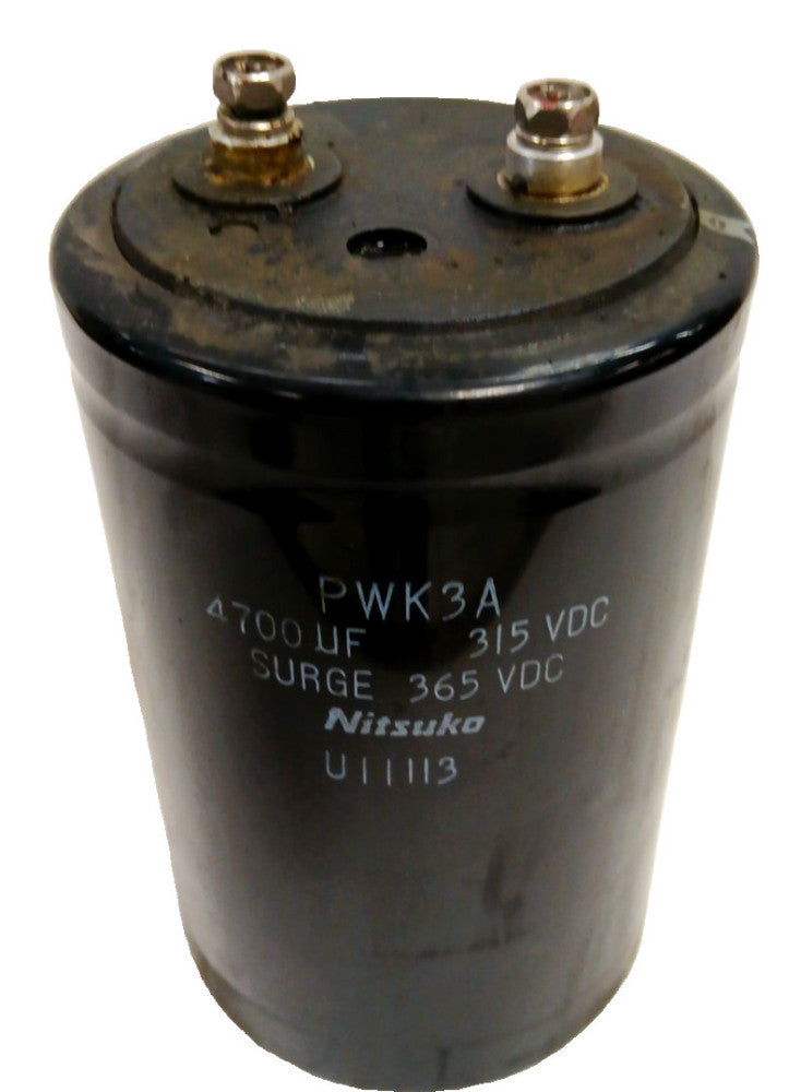 NITSUKO PWK3A CAPACITOR RATED VOLTAGE 315 VDC SURGE VOLTAGE 365 VDC 4700 UF