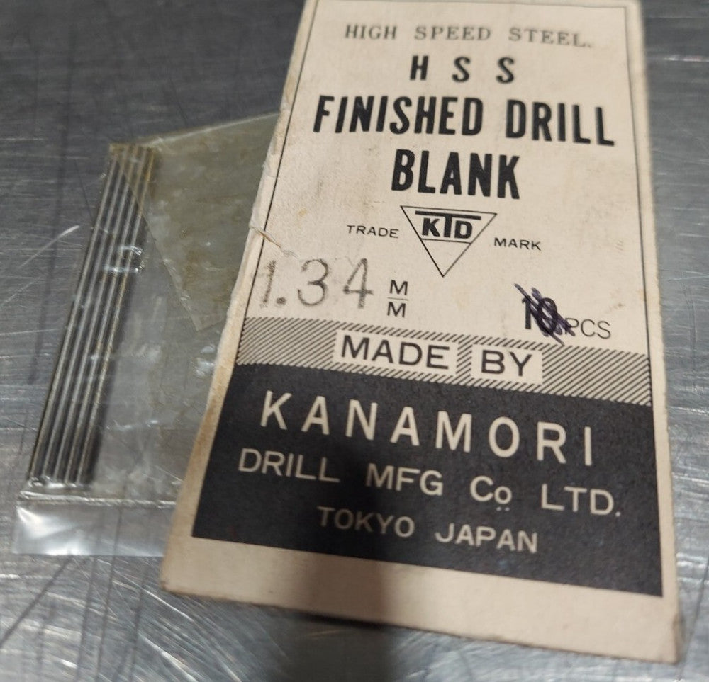 Lot Of 5 - Kanamori 1.34mm x 1-7/8" HSS Finished Drill Blank Pin Gage