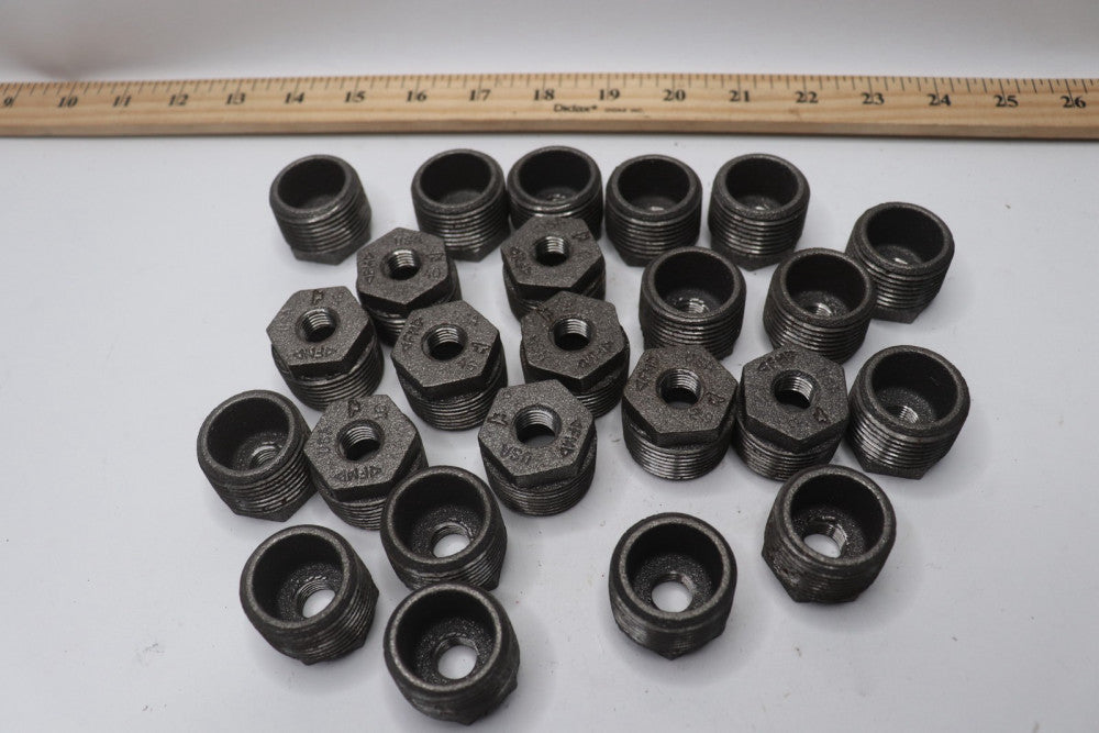 (24-Pk) Hex Bushing Class 150 Male NPT x Female NPT  Malleable Iron 1" x 1/4"