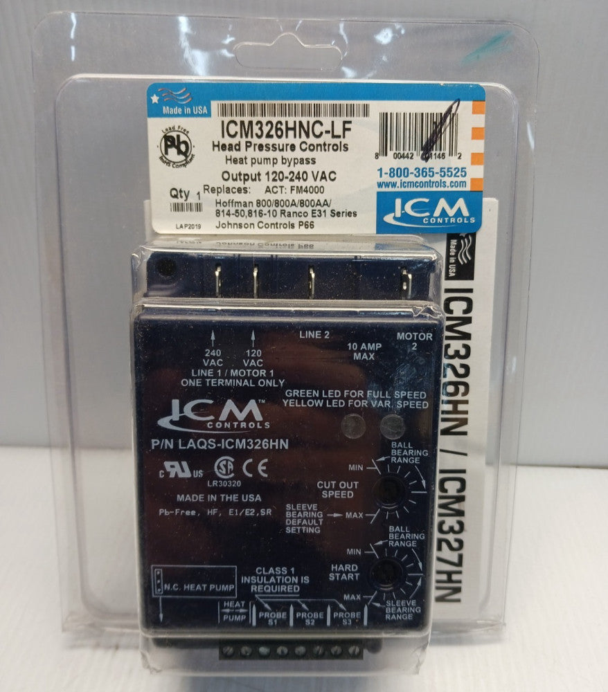 New ICM Controls ICM326HNC-LF Head Pressure Controls Pump Bypass 120-240 Vac