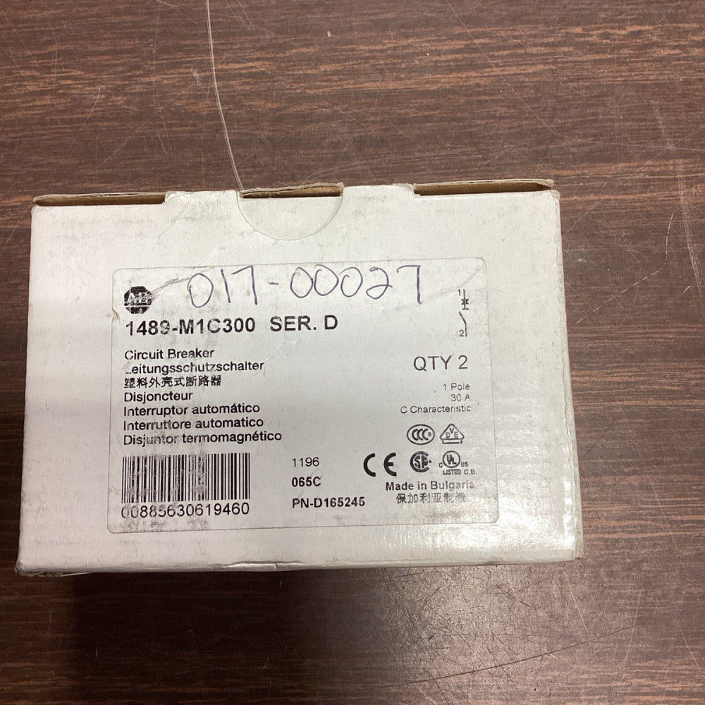 Allen Bradley, 1489-M1C300 Circuit Breaker 1 Pole 277V 30A SER D 2 per box E63