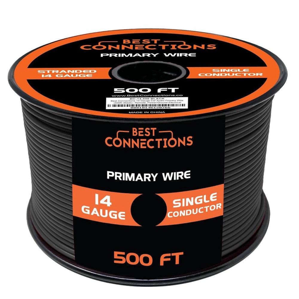 14 Gauge Car Audio Primary Wire (500ft–Black)– Remote, Power/Ground Black 