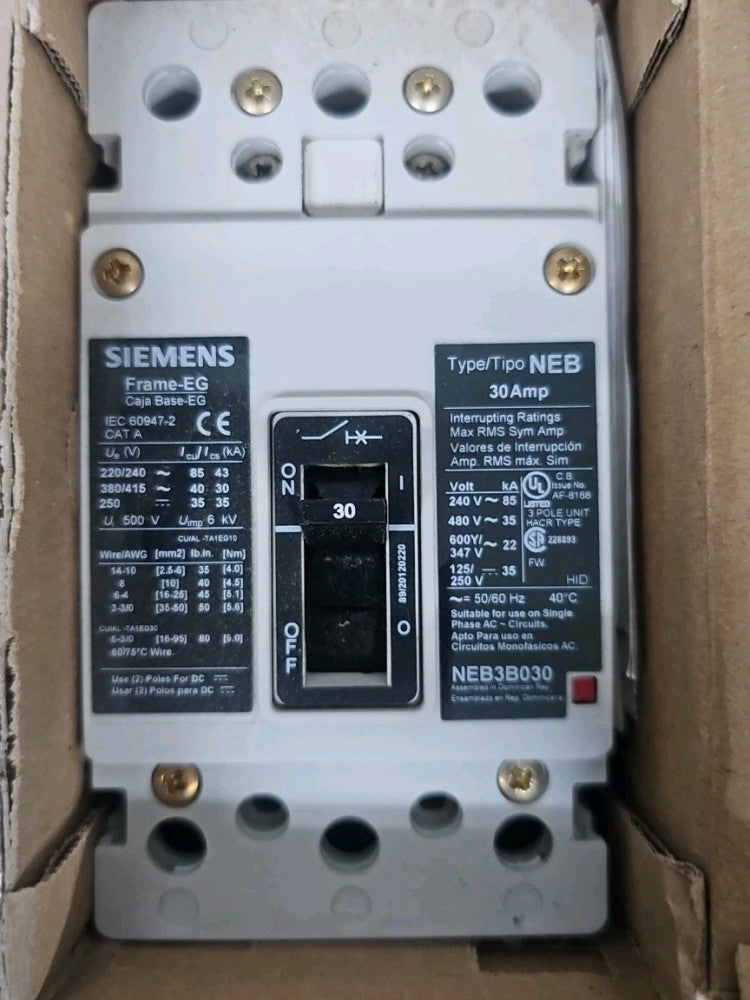 Siemens NEB3B030B 3P 30A 480V Circuit Breaker NOS