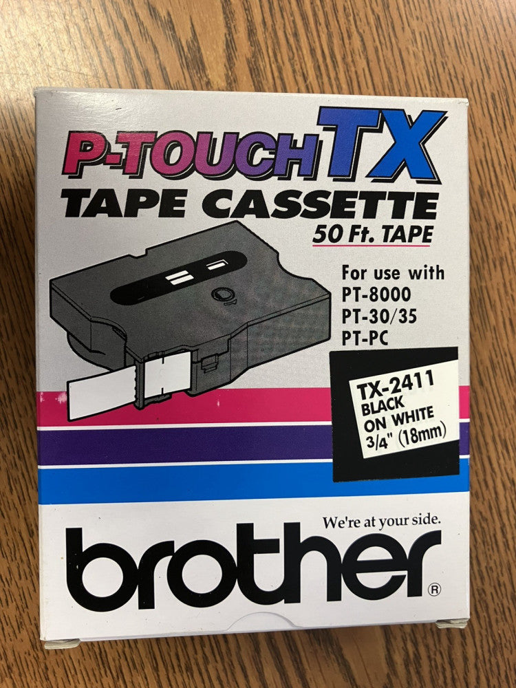 Brother P-Touch TX-2411 Cassette | Black on White 3/4" | PT-8000 PT-30/35 PT-PC