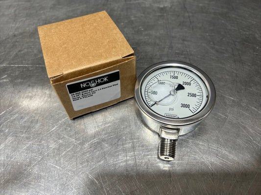 2-1/2" NoShok 25-500-3000 psi 1/4" NPT Bottom  Stainless Glycerine Filled Gauge