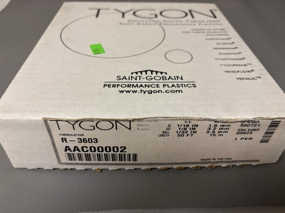 TYGON AAC00002 R-3603 1/16" ID 1/8" OD Clear Flexible PVC Tubing 50 FT