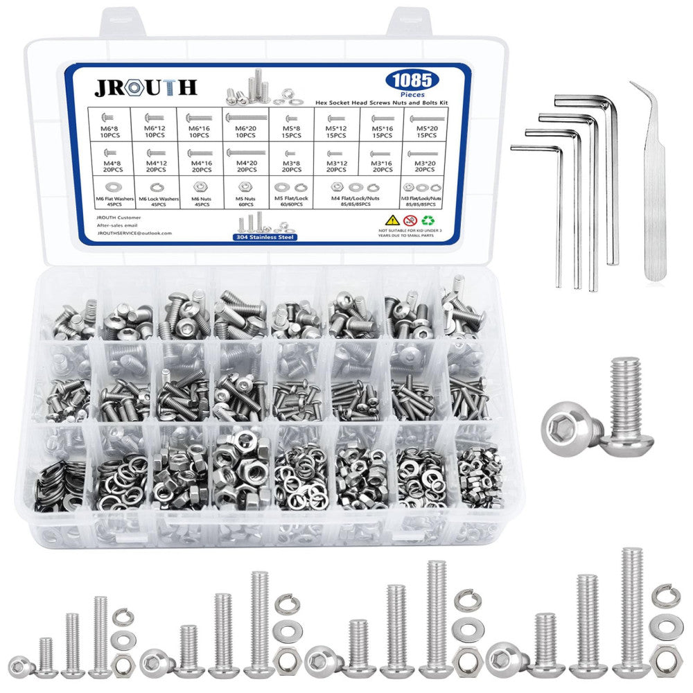 1085PCS Metric Screw Assortment Kit, M3 M5 M6 Hex Button Head Cap Bolts and N...