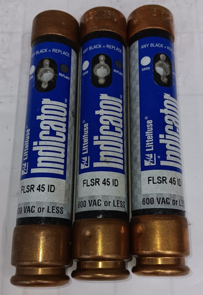 LOT OF 3) LITTELFUSE FLSR45ID 45 AMP INDICATOR FUSE CLASS RK5 600V