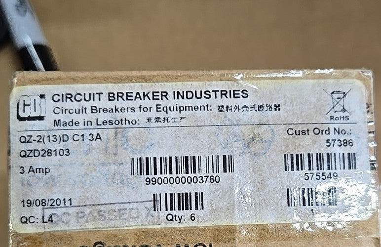CBI Box of 6 QZD28103 3A Circuit Breakers 2 Pole Unit