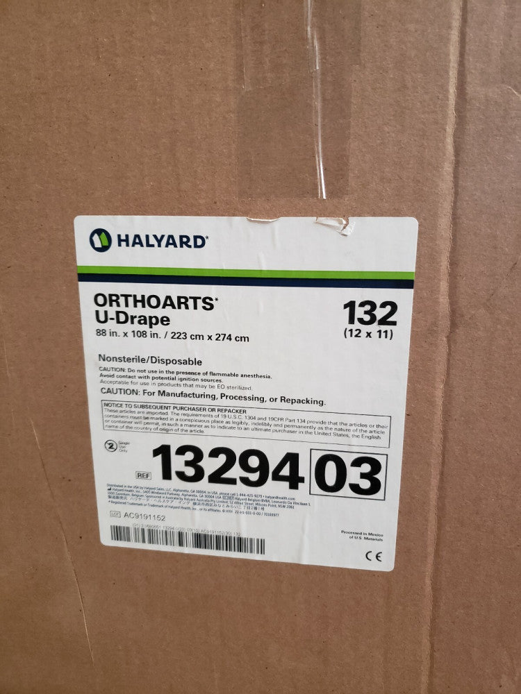 Halyard Health 13294 Orthopedic U-Drapes, Non-Sterile, 88" x 108" (Pack of 132)