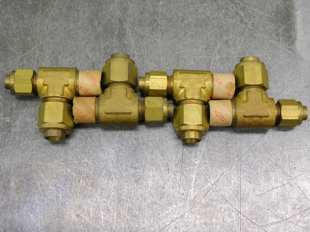 Tylok 6-DTMT-6 Brass Union Tee Fitting  3/8" NPT 1/2 & 3/8" DIA Lot of Four (4)
