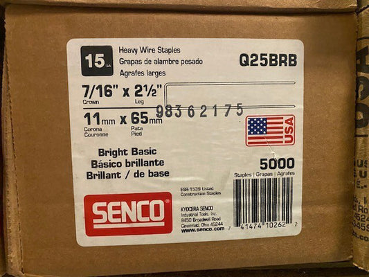 (Case of 5,000) Senco Q25BRB 7/16" Crown 2-1/2" Leg 15 Ga Bright Basic (NEW)