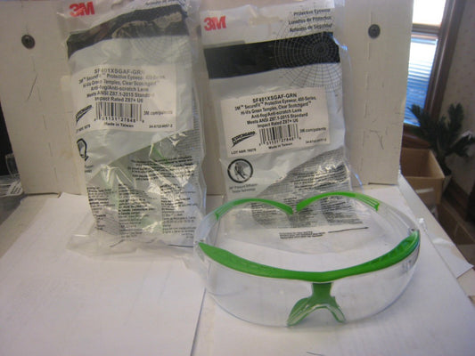 2- 3M Sf401XSGAF-Grn Safety Glasses, Securefit 400, Clear Anti-Fog, Anti-Scratch