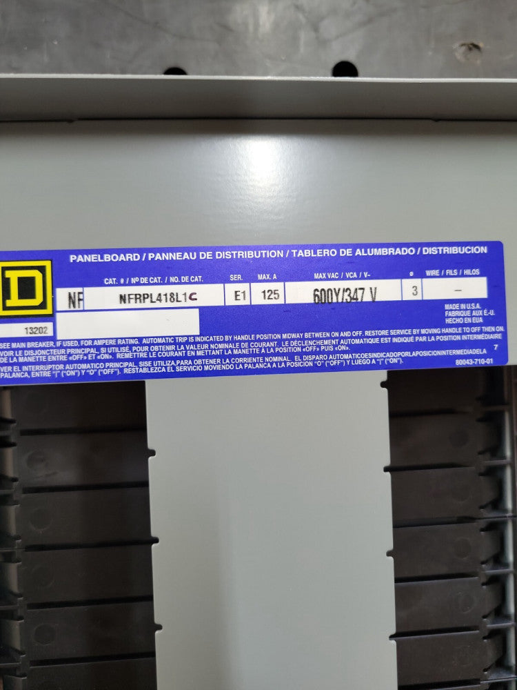1- SQUARE D- SCHNEIDER ELECTRIC NFRPL418L1C 125A 600V 18CIR MLO NEW OLD STOCK