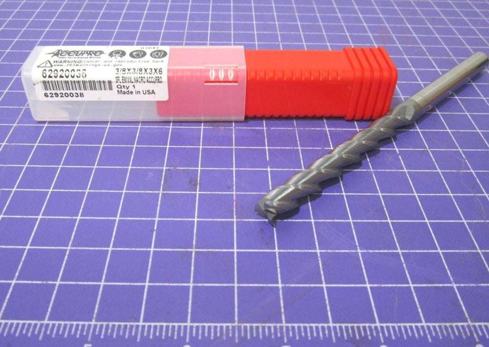 3/8" Square End Mill 3F Solid Carbide 3" LOC 6" OAL 40° Helix 