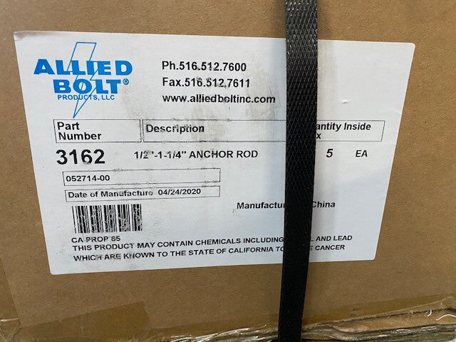 (Case of 5) Allied Bolt # 3162 -  1/2"-1-1/4" ANCHOR ROD - BUY MORE & SAVE!!