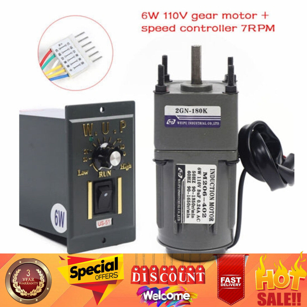 110V AC 6W 7.5RPM Speed Controller Electric Gear Motor with Gearbox High Torque