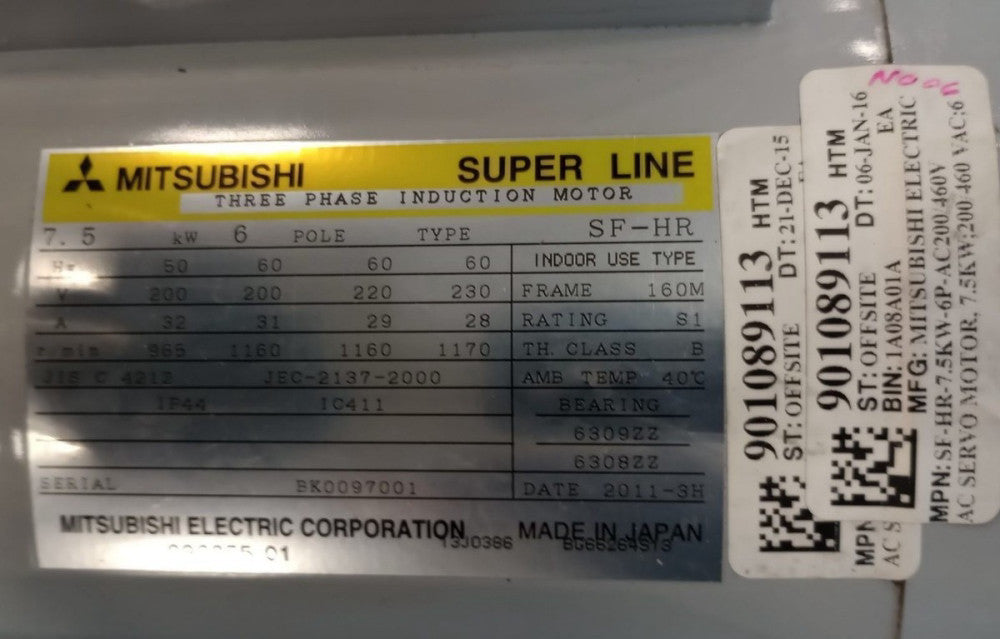 Mitsubishi SF-HR 7.5kW 6P Used Super Line Induction Motor 3ph 200/220/230V 160M