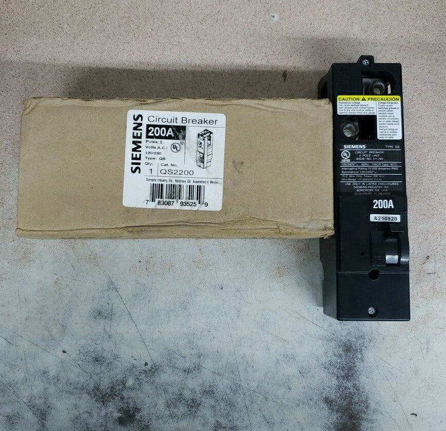 1) New Old Stock! Siemens QS2200 200-Amp 2-Pole Main Circuit Breaker