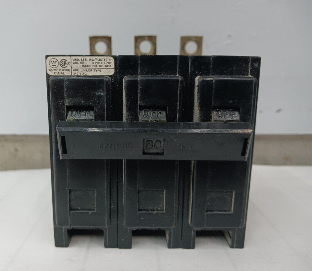 WESTINGHOUSE 80 AMP CIRCUIT BREAKER 3 POLE 240 VAC QBHW3080H