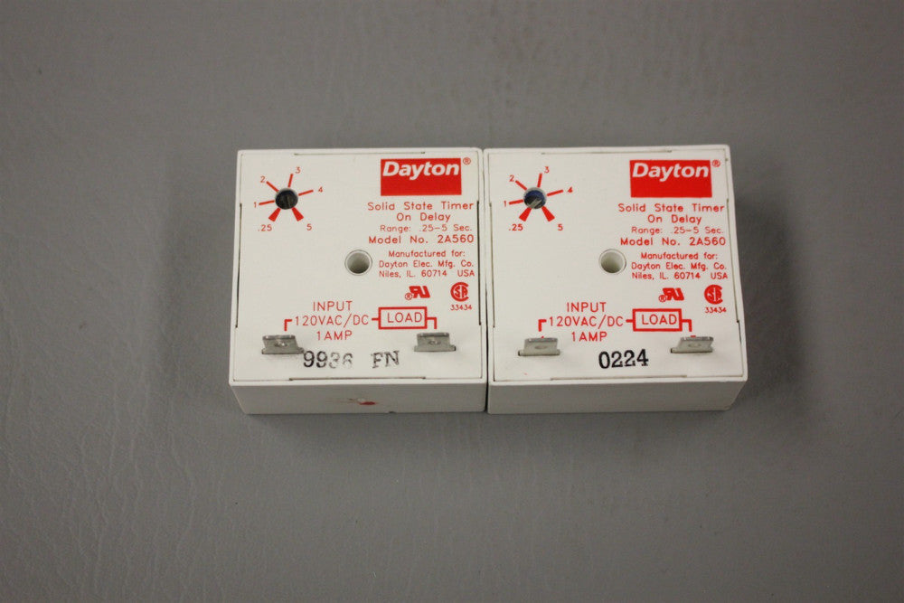 Lot of 2 DAYTON ELECTRIC TIMING DELAY RELAY 2A560
