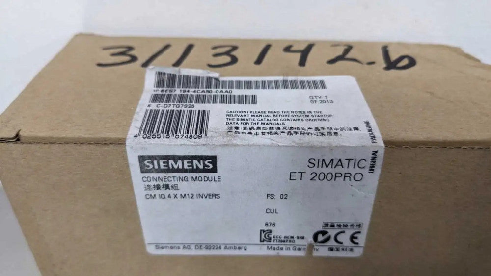 Siemens 6ES7 194-4CA50-0AA0 Connecting Module CM IO 4 X M12 INVERS SIMATIC ET 20