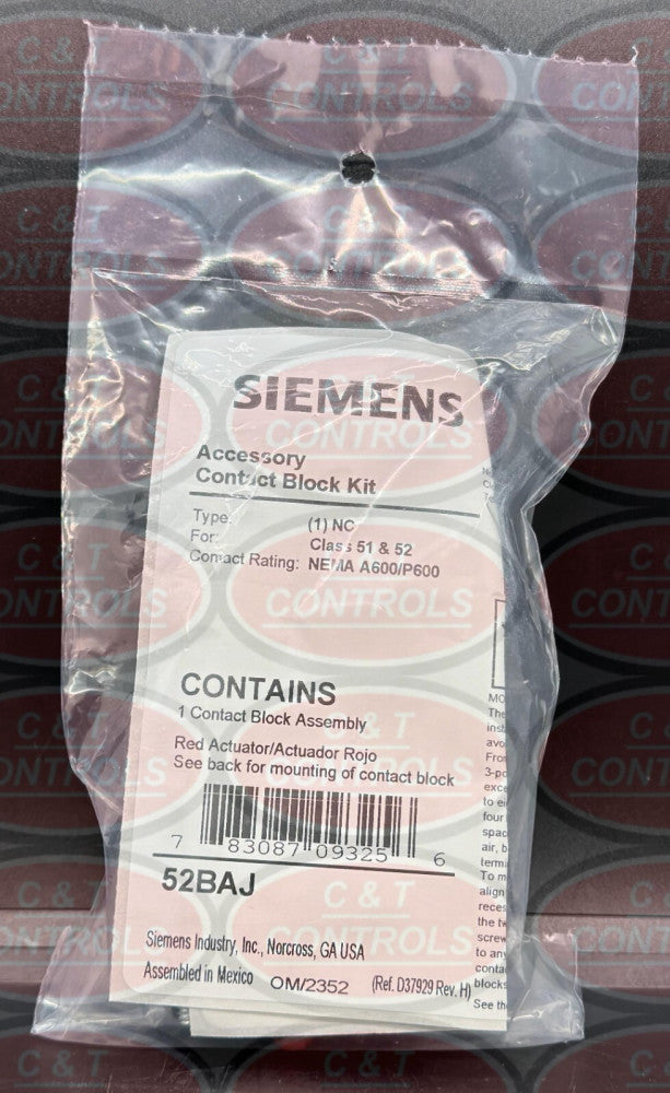 Siemens 52BAJ 1NC Contact Block New In Box USA Stock
