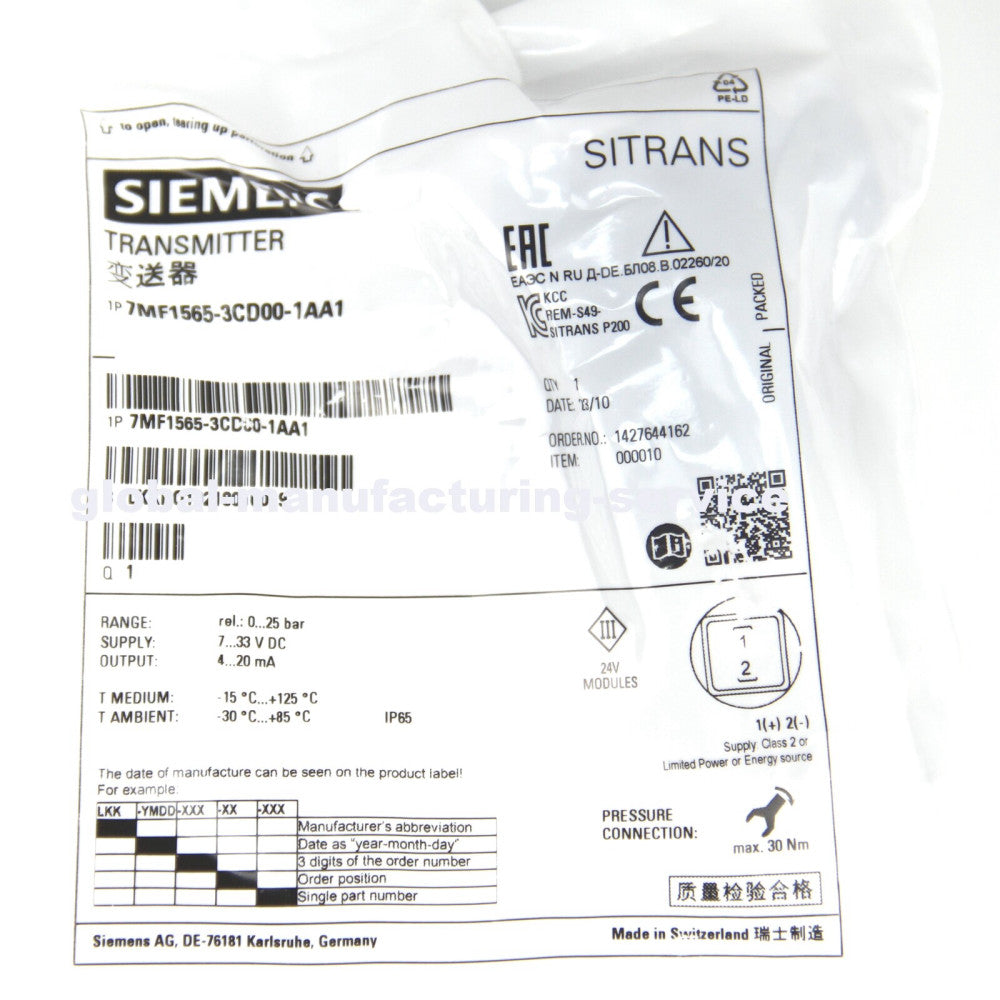 NEW SIEMENS 7MF1565-3CD00-1AA1 Pressure Transmitters