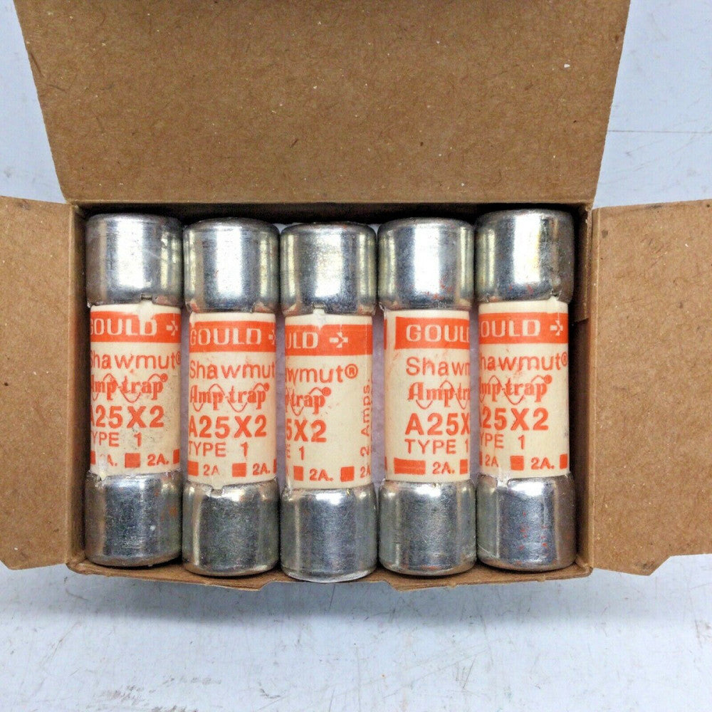 GOULD SHAWMUT A25X2 AMP-TRAP TYPE 1 FUSE 2 AMP 250V A25X2-1 (LOT of 5)