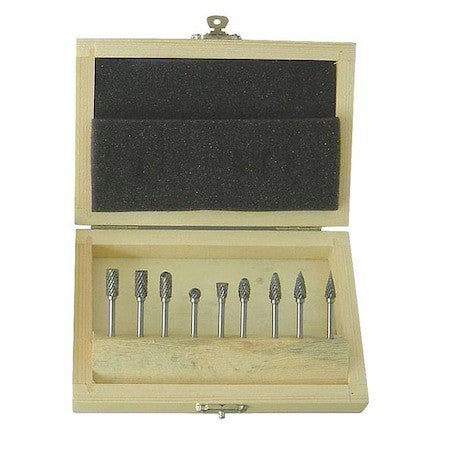 Westward 2Lyr4 Carbide Bur Set,Dbl Cut,1/8 In,9 Pcs