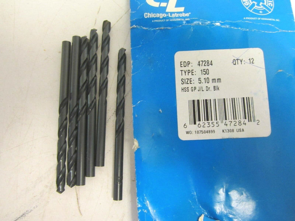 Chicago-Latrobe (47284) 5.10mm x 52mm x 86mm HSS Jobber Length Drill Bit - Qty 6