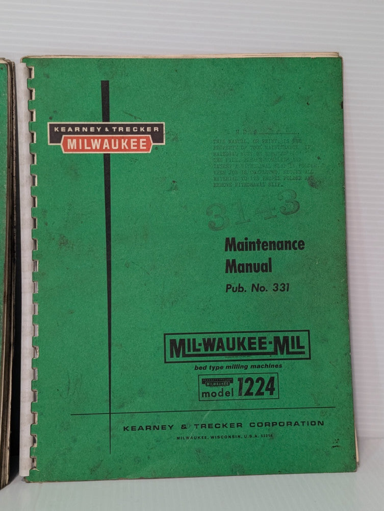 Kearney & Trecker Mil-Waukee-Mil 1224 Maintenance Manual, Pub. No. 331