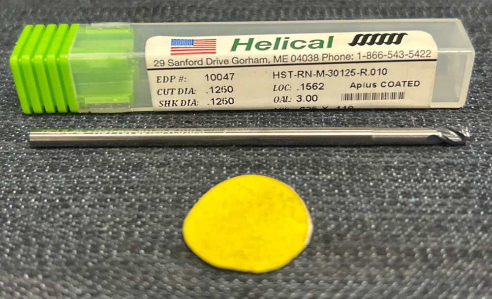 HELICAL CARBIDE 3 FLUTE  END MILL HST-RN-M-30125-R.010 CUT DIA .1250