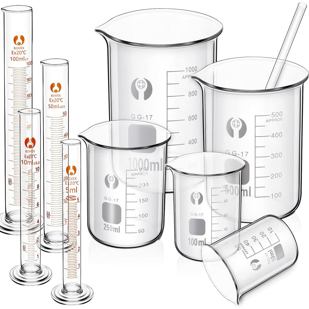 10 Pieces Glass Measuring Beaker and Graduated Measuring Cylinder with Stirri...