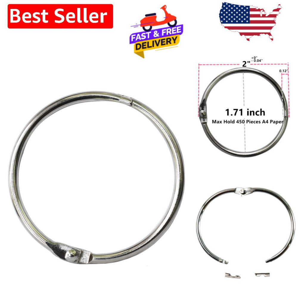 Durable 2 Inch Nickel Plated Binder Rings - 20 Pack for Scrapbook & Office Use